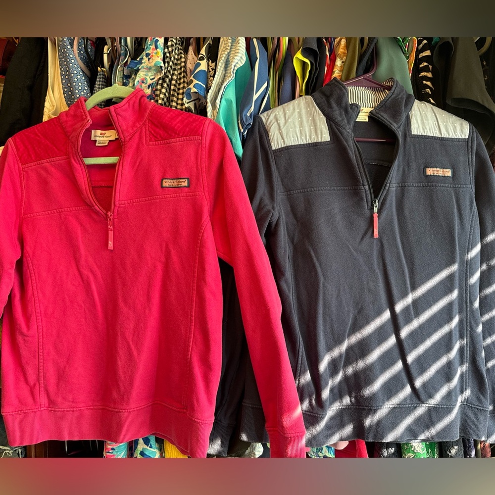 Lot of 2 Pink and navy Half-Zip Pullovers, vineyard vines shep shirts size small